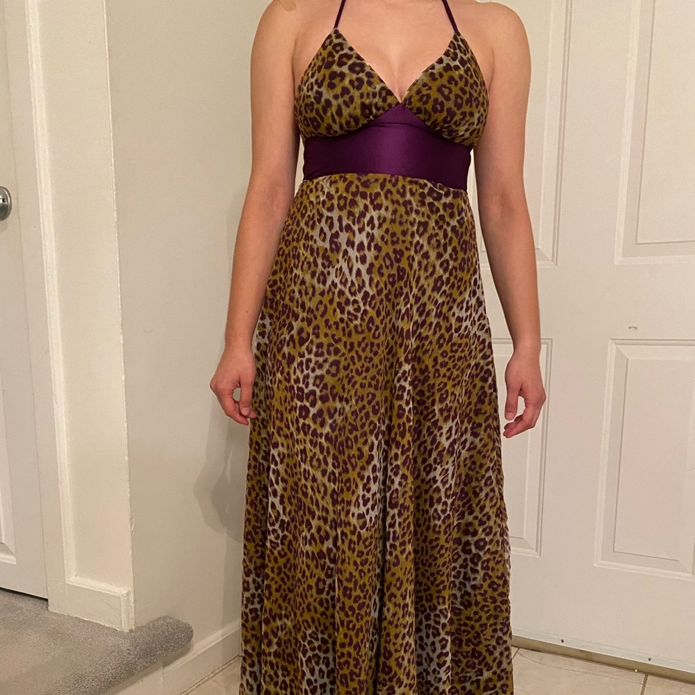 Karina Grimaldi purple leopard halter long dress